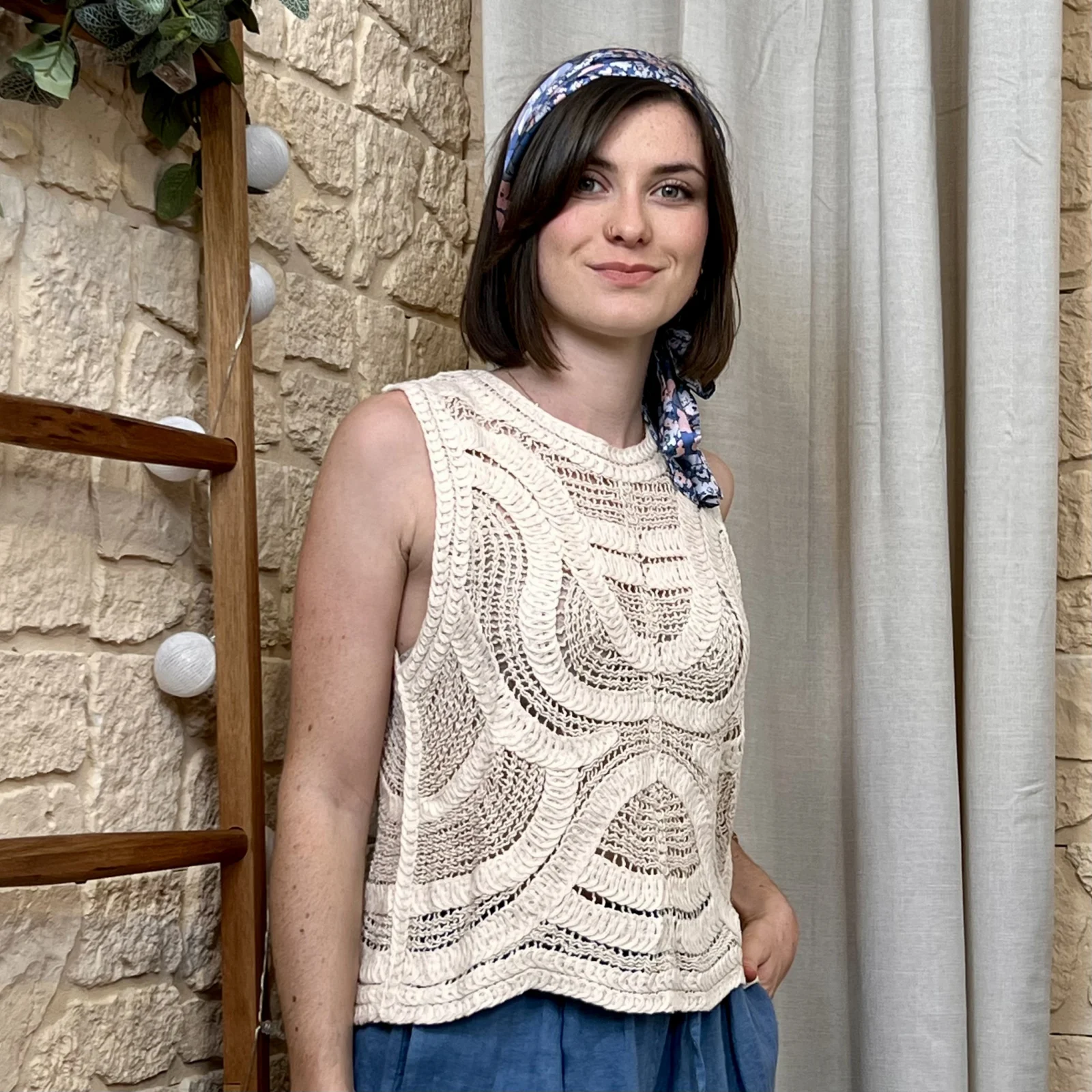 Débardeur maille crochet - beige - 40