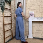 Combinaison pantalon fluide femme avec foulard « Tendance » - bleu-indigo - taille-unique