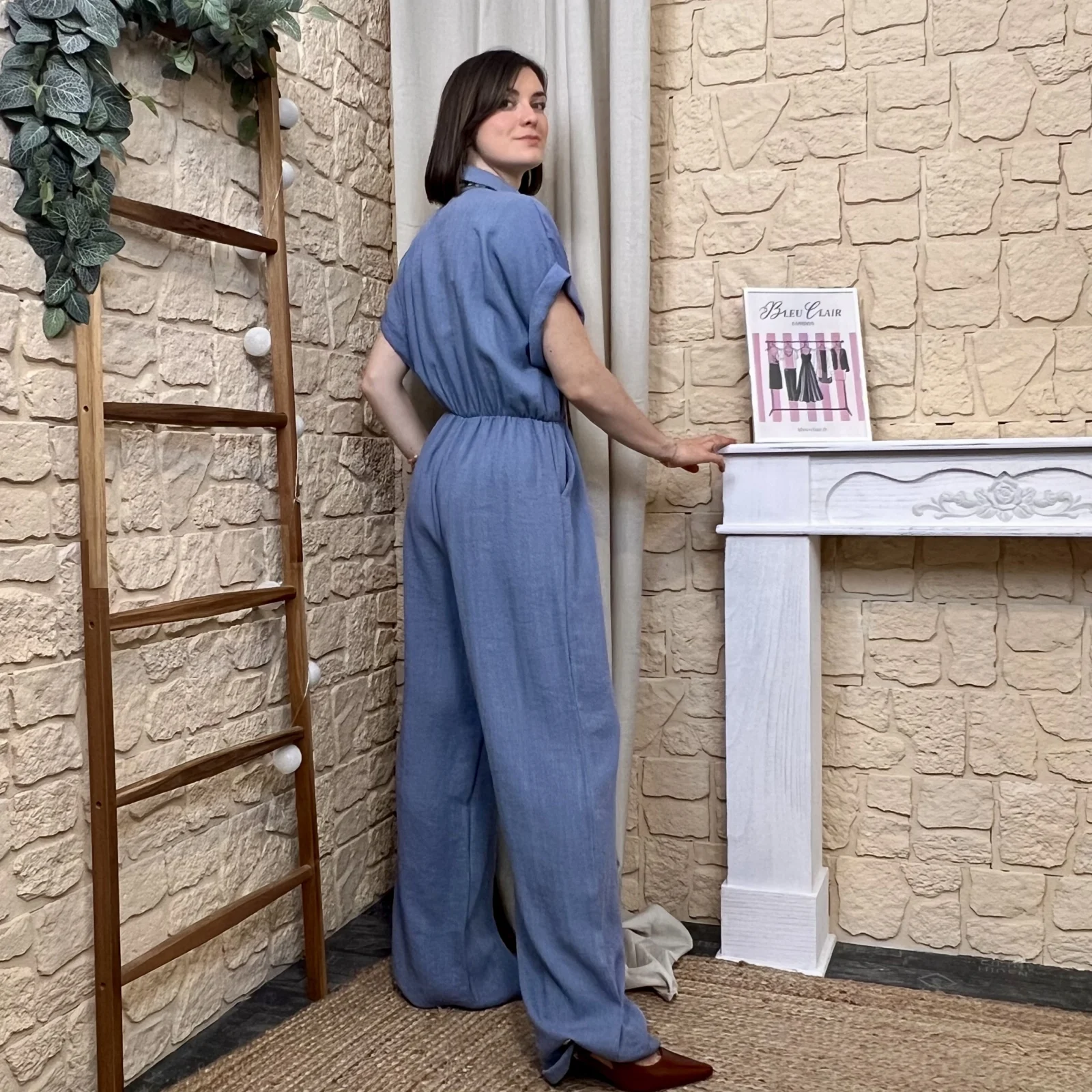 Combinaison pantalon fluide avec foulard femme - bleu-indigo - taille-unique