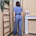Combinaison pantalon fluide femme avec foulard « Tendance » - bleu-indigo - taille-unique