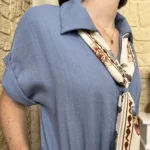 Combinaison pantalon fluide femme avec foulard « Tendance » - bleu-indigo - taille-unique