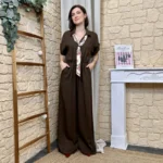 Combinaison pantalon fluide femme avec foulard « Tendance » - marron - taille-unique