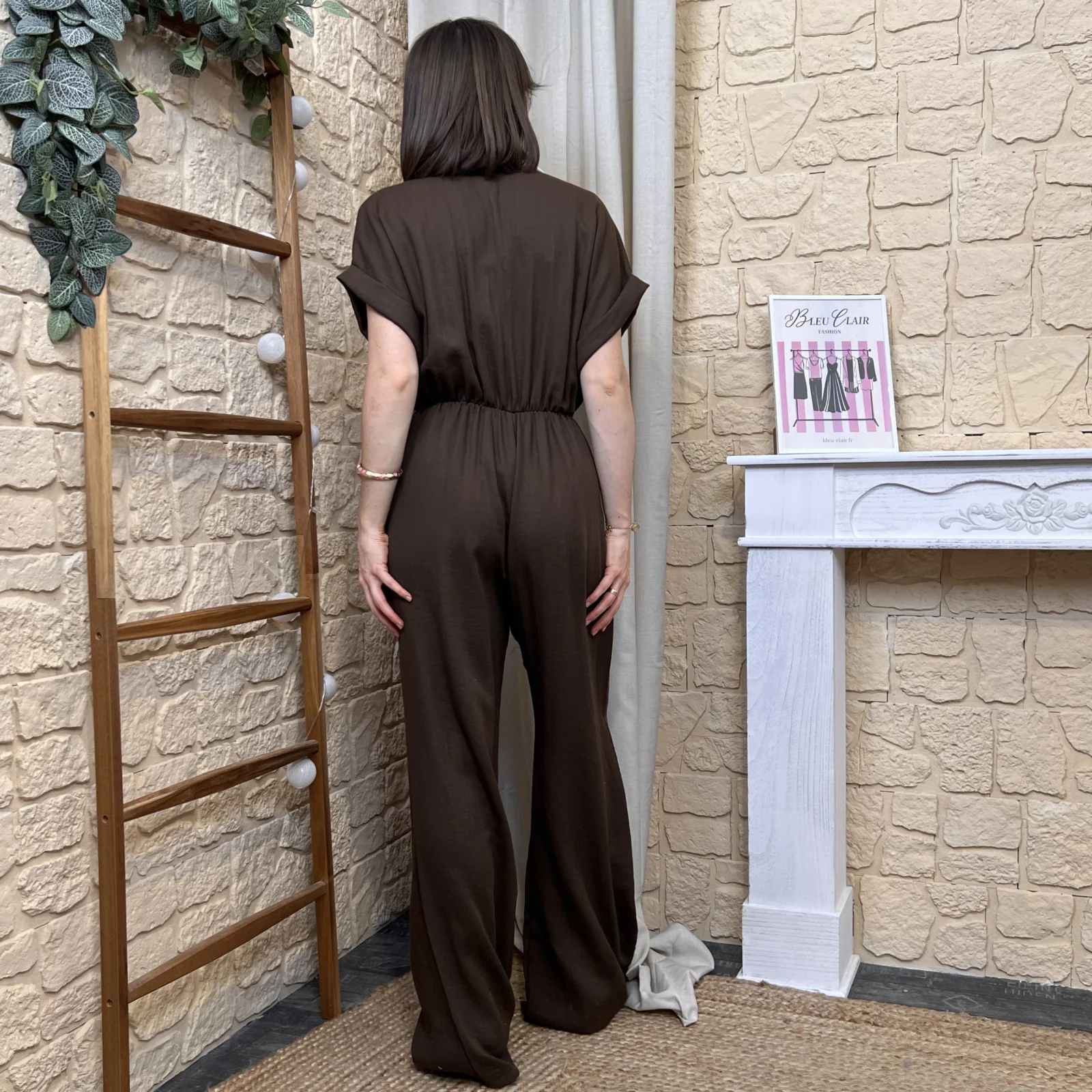 Combinaison pantalon fluide avec foulard femme - marron - taille-unique