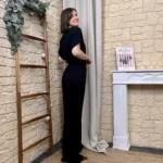 Combinaison pantalon fluide femme avec foulard « Tendance » - noir - taille-unique
