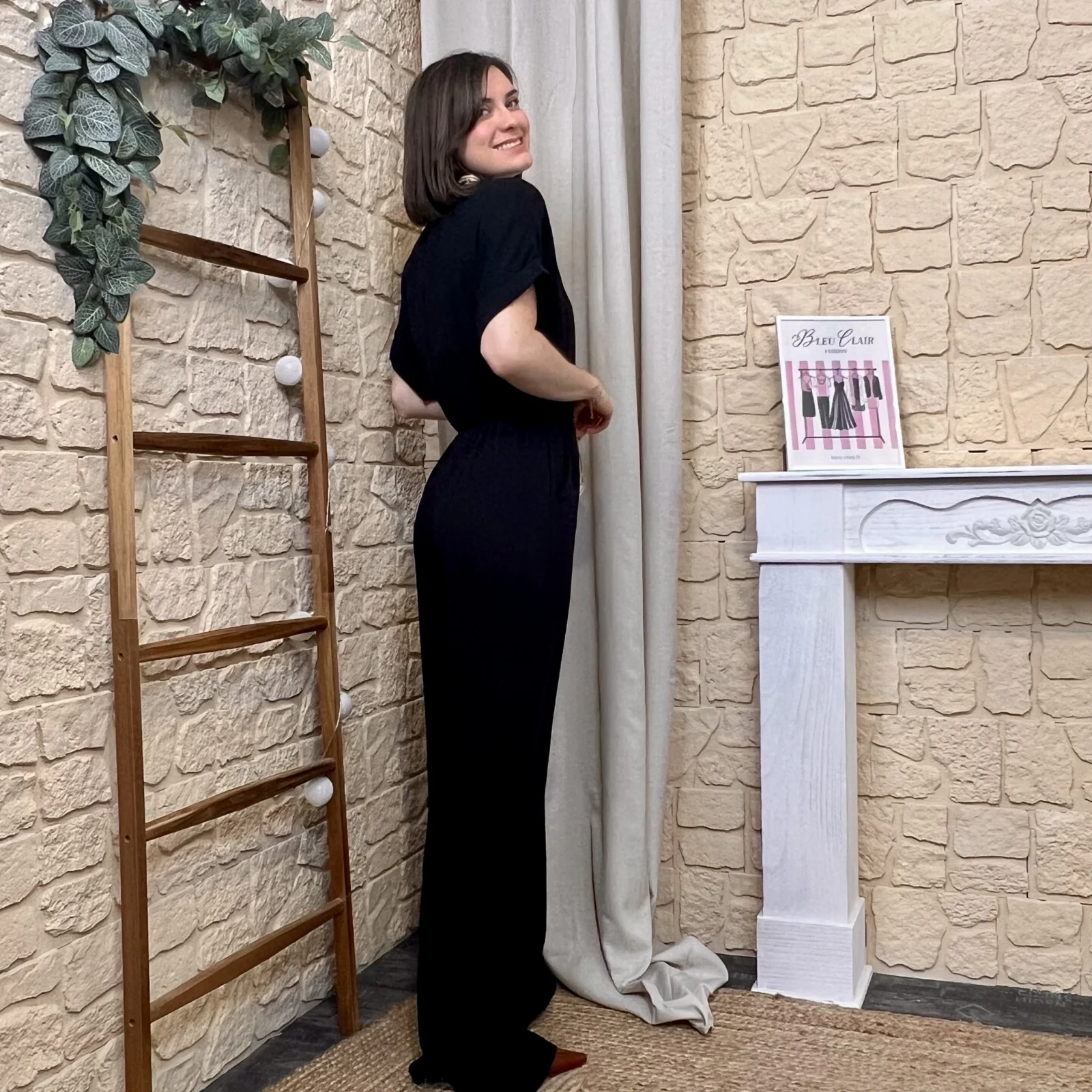 Combinaison pantalon fluide avec foulard femme - noir - taille-unique