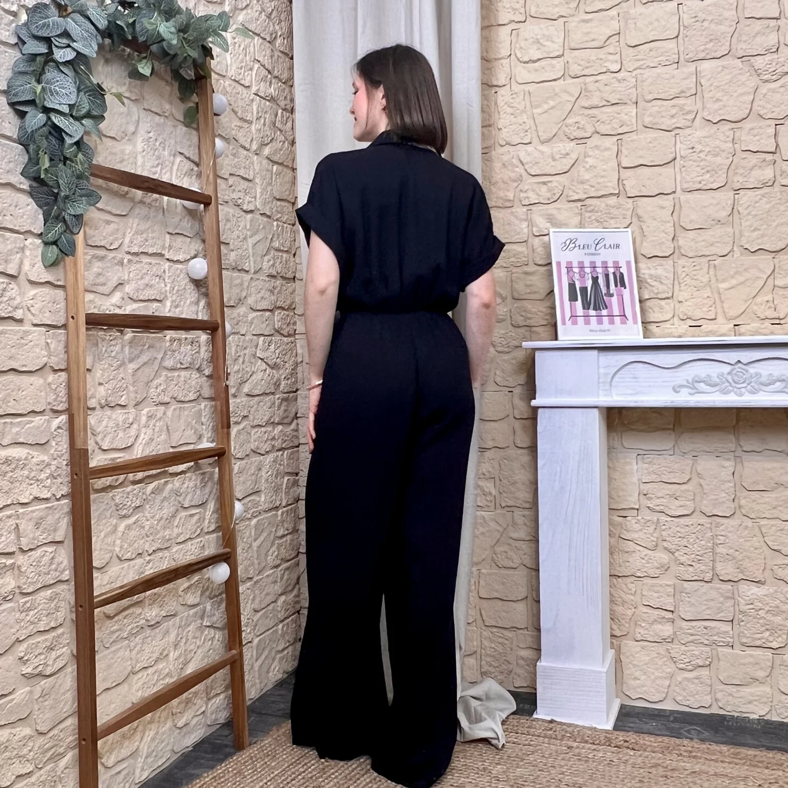 Combinaison pantalon fluide avec foulard femme - noir - taille-unique