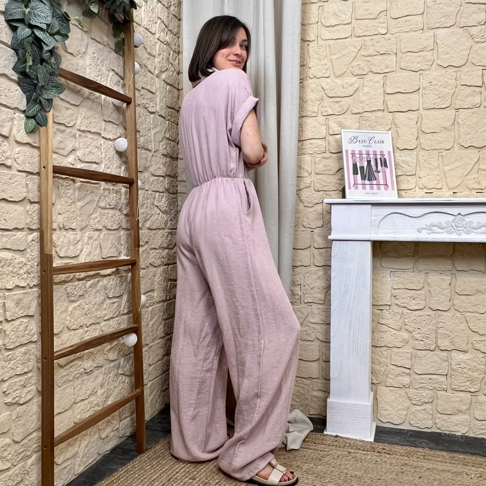 Combinaison pantalon fluide avec foulard femme - rose-pale - taille-unique