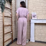 Combinaison pantalon fluide femme avec foulard « Tendance » - rose-pale - taille-unique