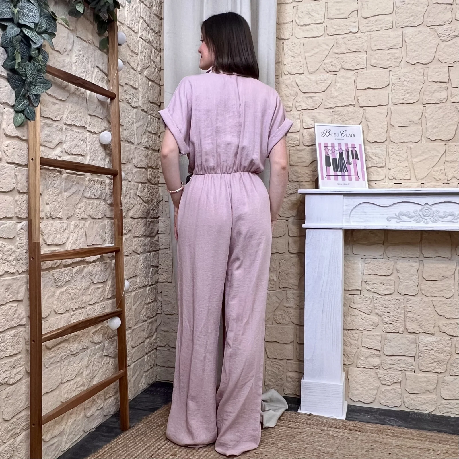 Combinaison pantalon fluide avec foulard femme - rose-pale - taille-unique