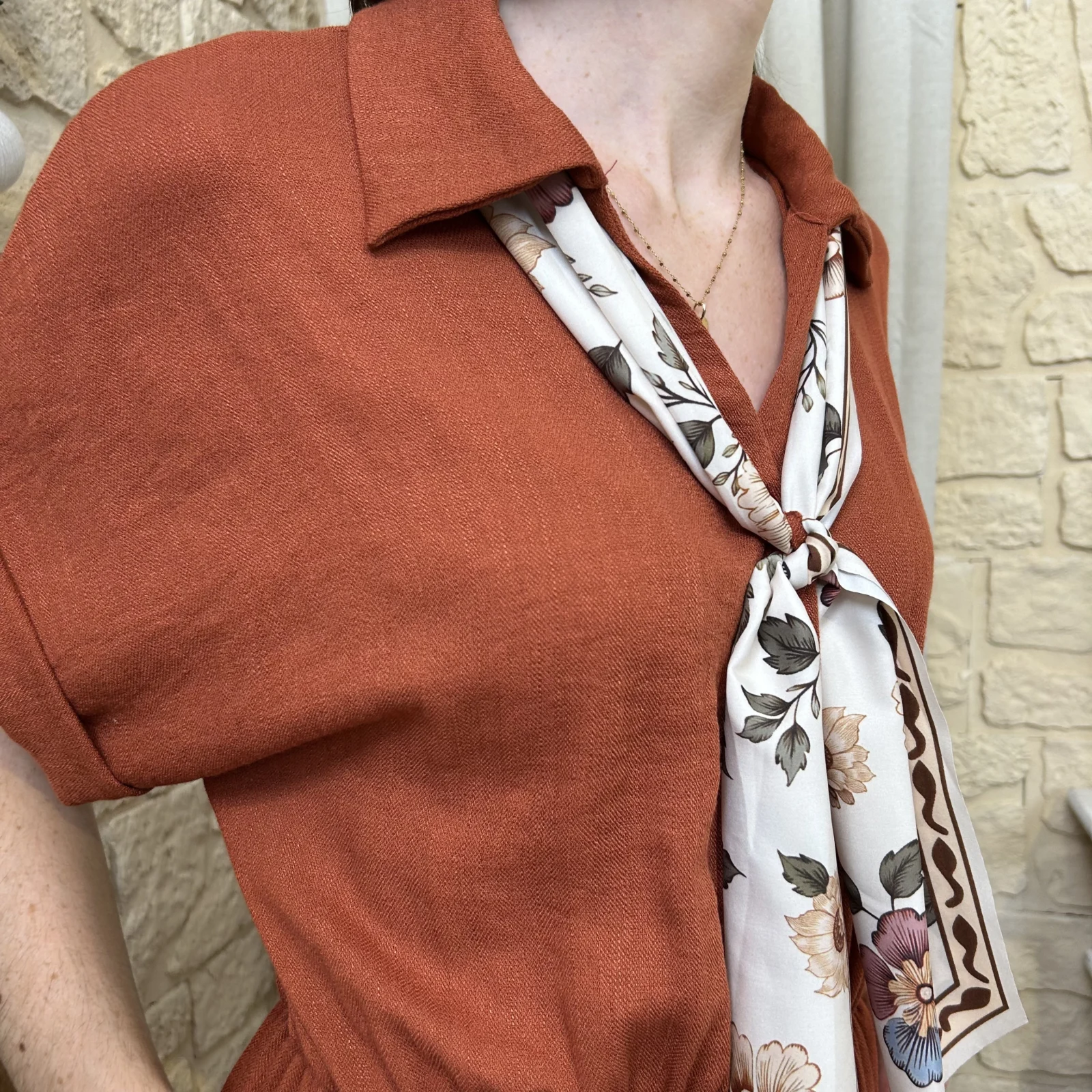 Combinaison pantalon fluide avec foulard femme - rouille - taille-unique