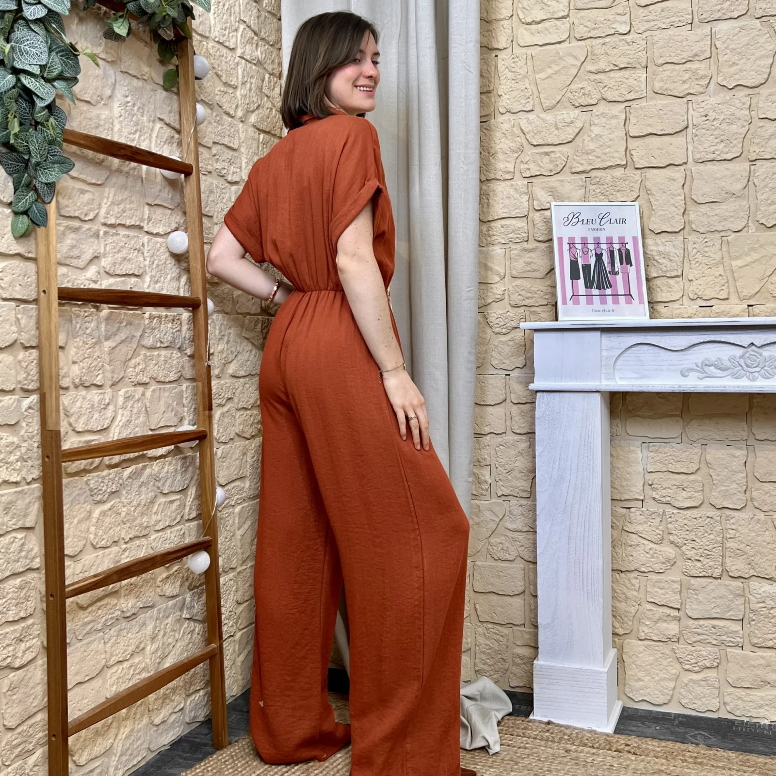 Combinaison pantalon fluide avec foulard femme - rouille - taille-unique