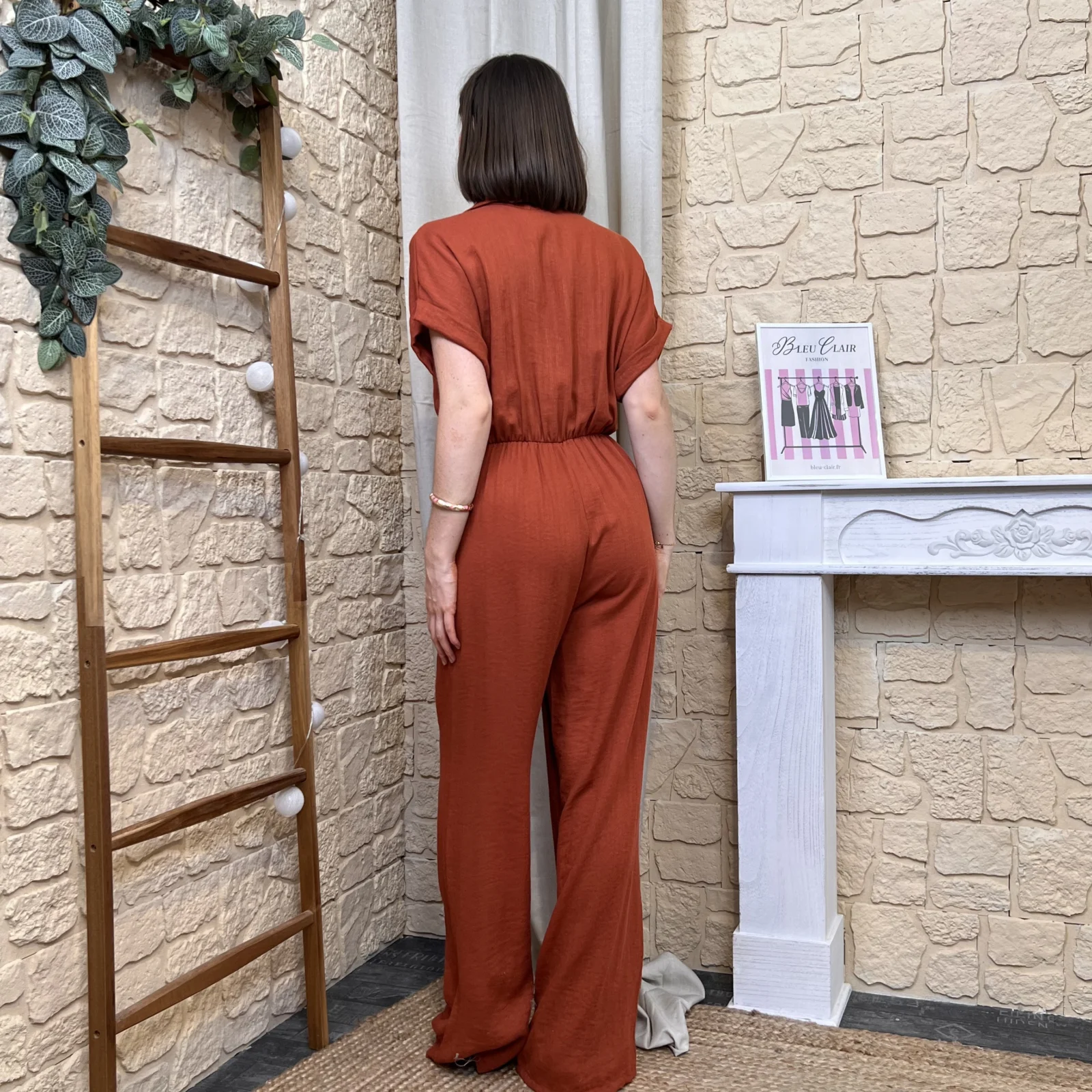 Combinaison pantalon fluide avec foulard femme - rouille - taille-unique