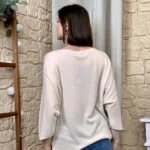 Pull femme maille fine col V « Tendance » - beige - taille-unique