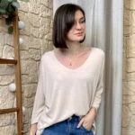 Pull femme maille fine col V « Tendance » - beige - taille-unique
