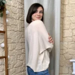 Pull femme maille fine col V « Tendance » - beige - taille-unique