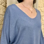 Pull femme maille fine col V « Tendance » - bleu-jeans - taille-unique