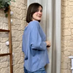 Pull femme maille fine col V « Tendance » - bleu-jeans - taille-unique