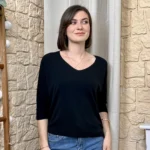 Pull femme maille fine col V « Tendance » - noir - taille-unique