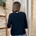 Pull femme maille fine col V « Tendance » - noir - taille-unique