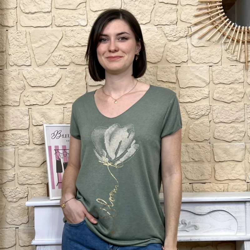 T-shirt léger fleurs - kaki - taille-unique