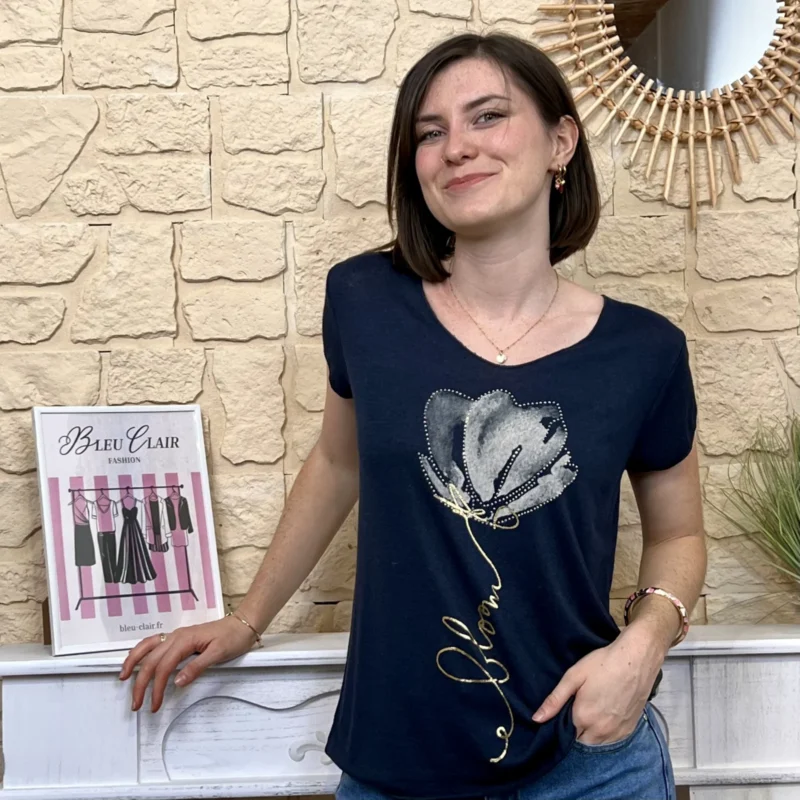 T-shirt léger fleurs - marine - taille-unique