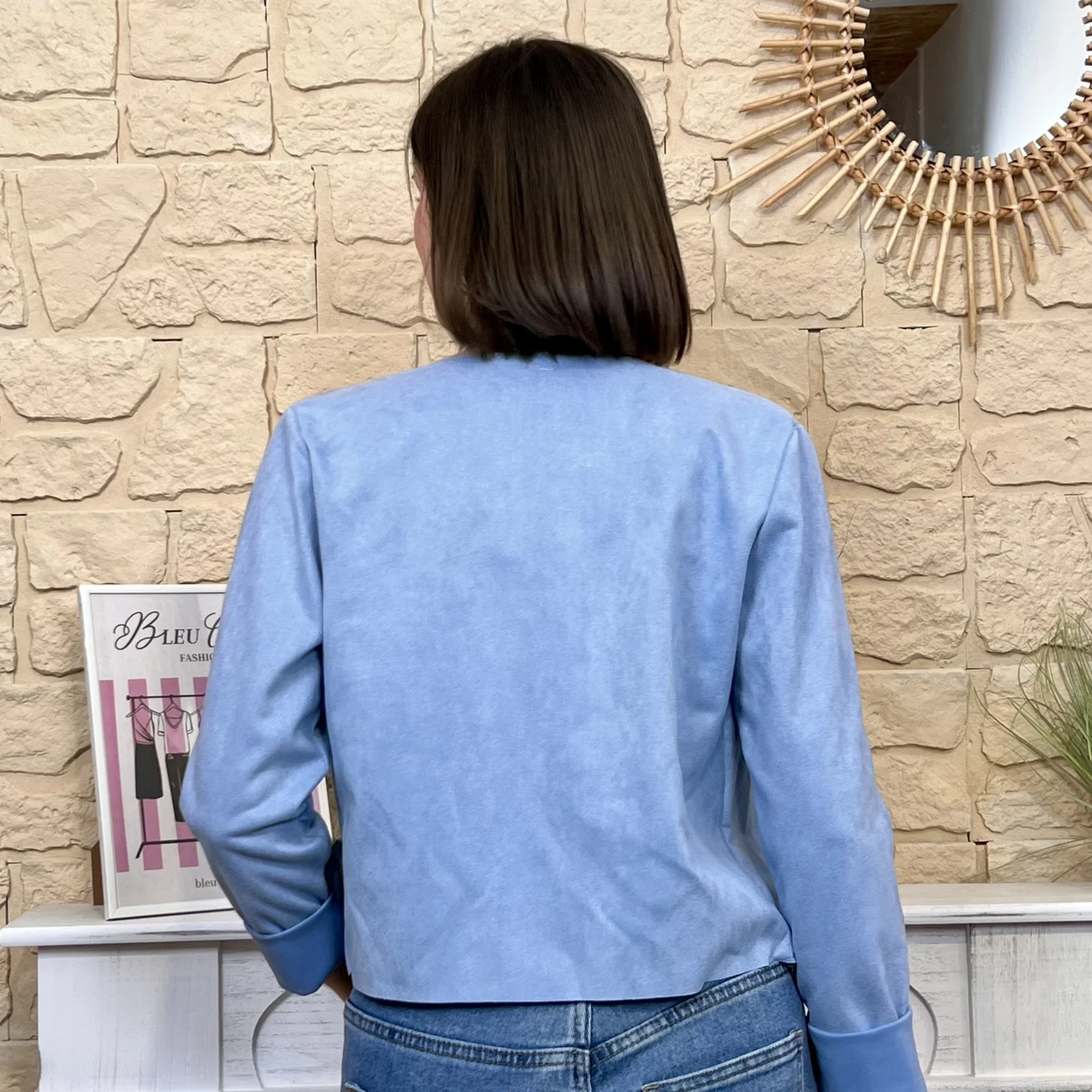 Veste courte suédine (T38-T44) - bleu-ciel - 44