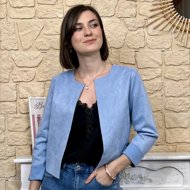 Veste courte suédine (T38-T44) - bleu-ciel - 44