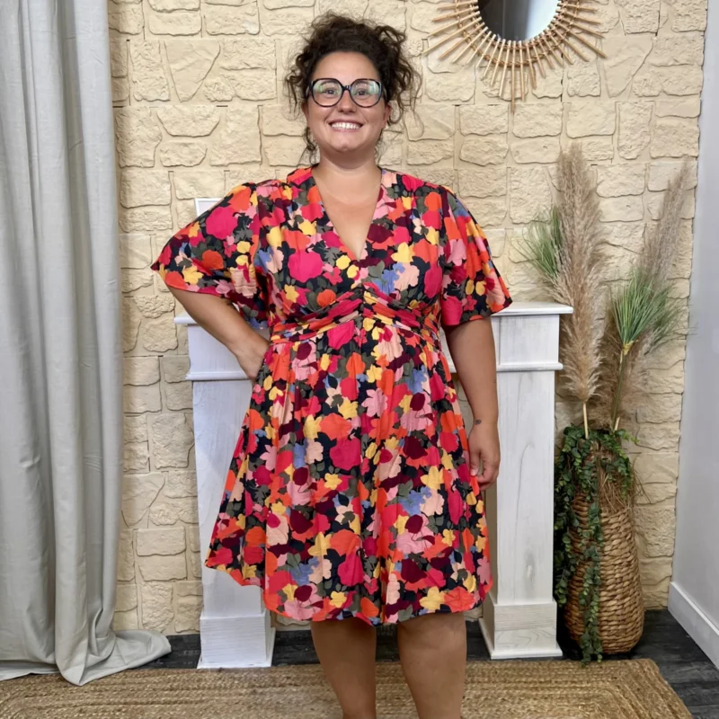 Robe courte fleurie - rouge - 48