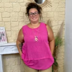 Débardeur coton et collier fantaisie - fuchsia - taille-unique-grande-taille