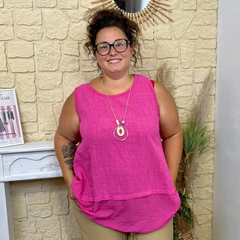 Débardeur coton et collier fantaisie - fuchsia - taille-unique-grande-taille