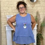 Débardeur coton et collier fantaisie - bleu-indigo - taille-unique-grande-taille