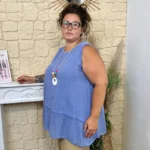 Débardeur coton et collier fantaisie - bleu-indigo - taille-unique-grande-taille
