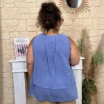 Débardeur coton et collier fantaisie - bleu-indigo - taille-unique-grande-taille