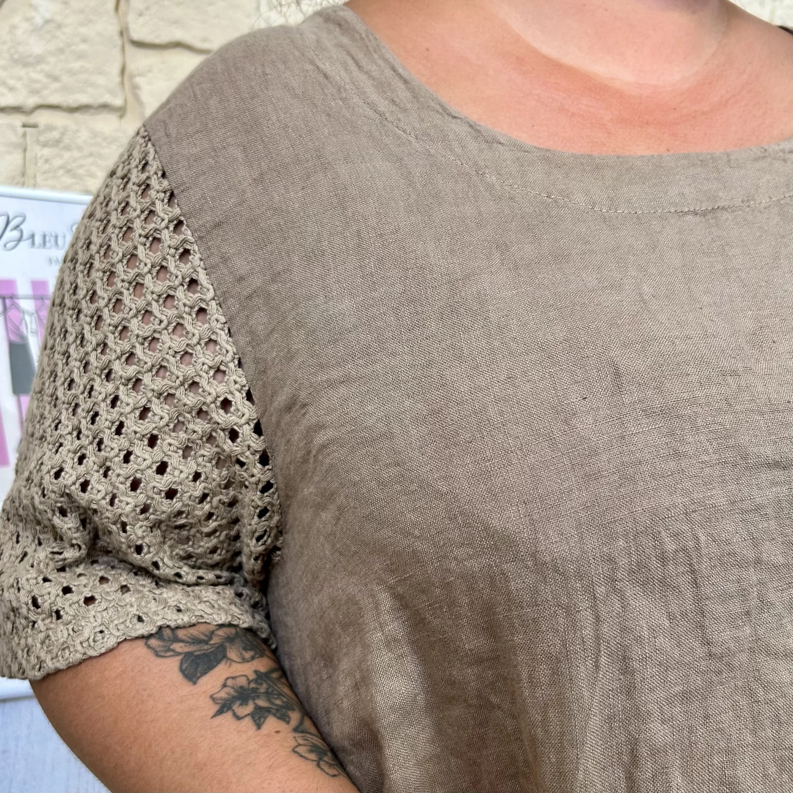 Robe avec manches ajourées (GT) - camel - taille-unique-grande-taille