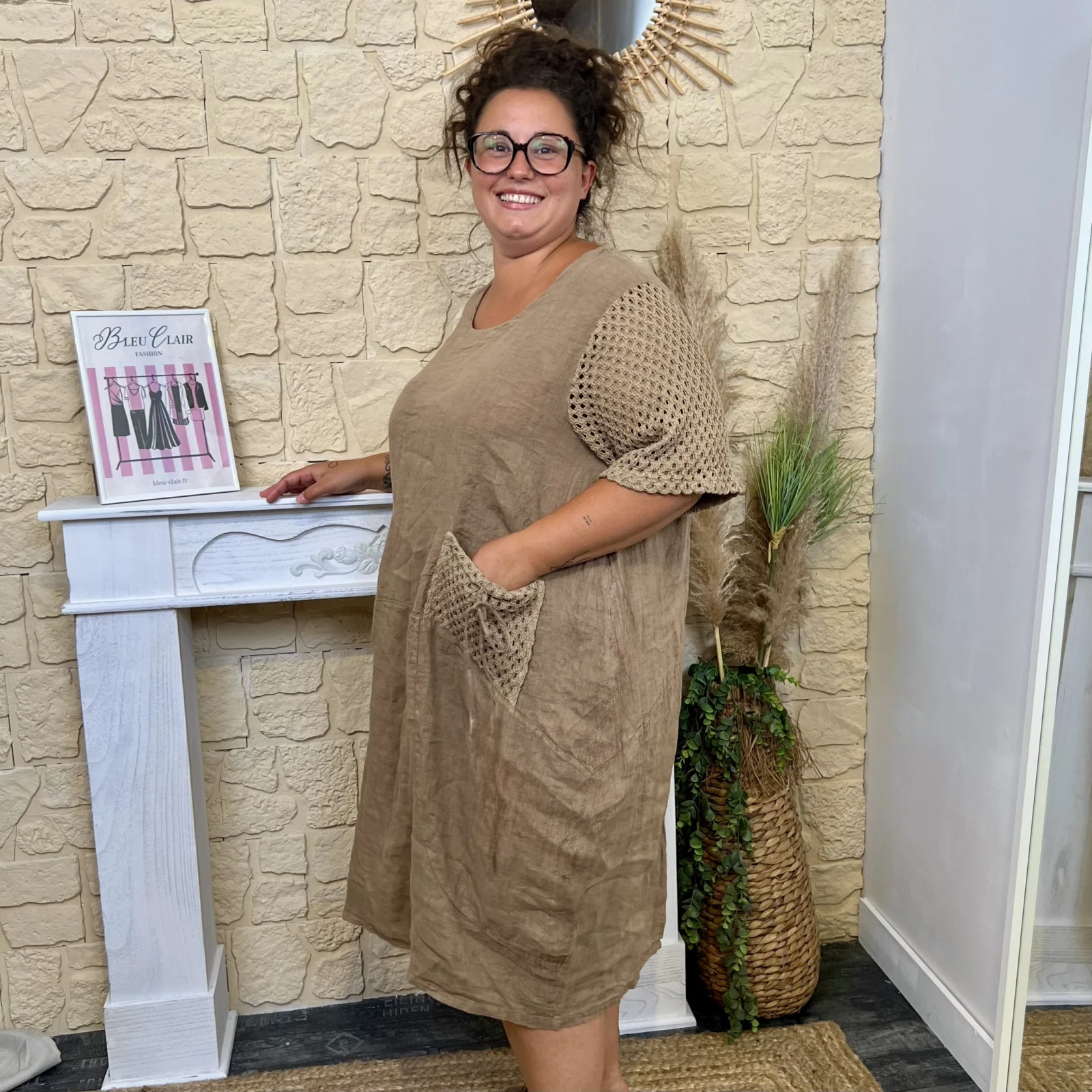 Robe avec manches ajourées (GT) - camel - taille-unique-grande-taille