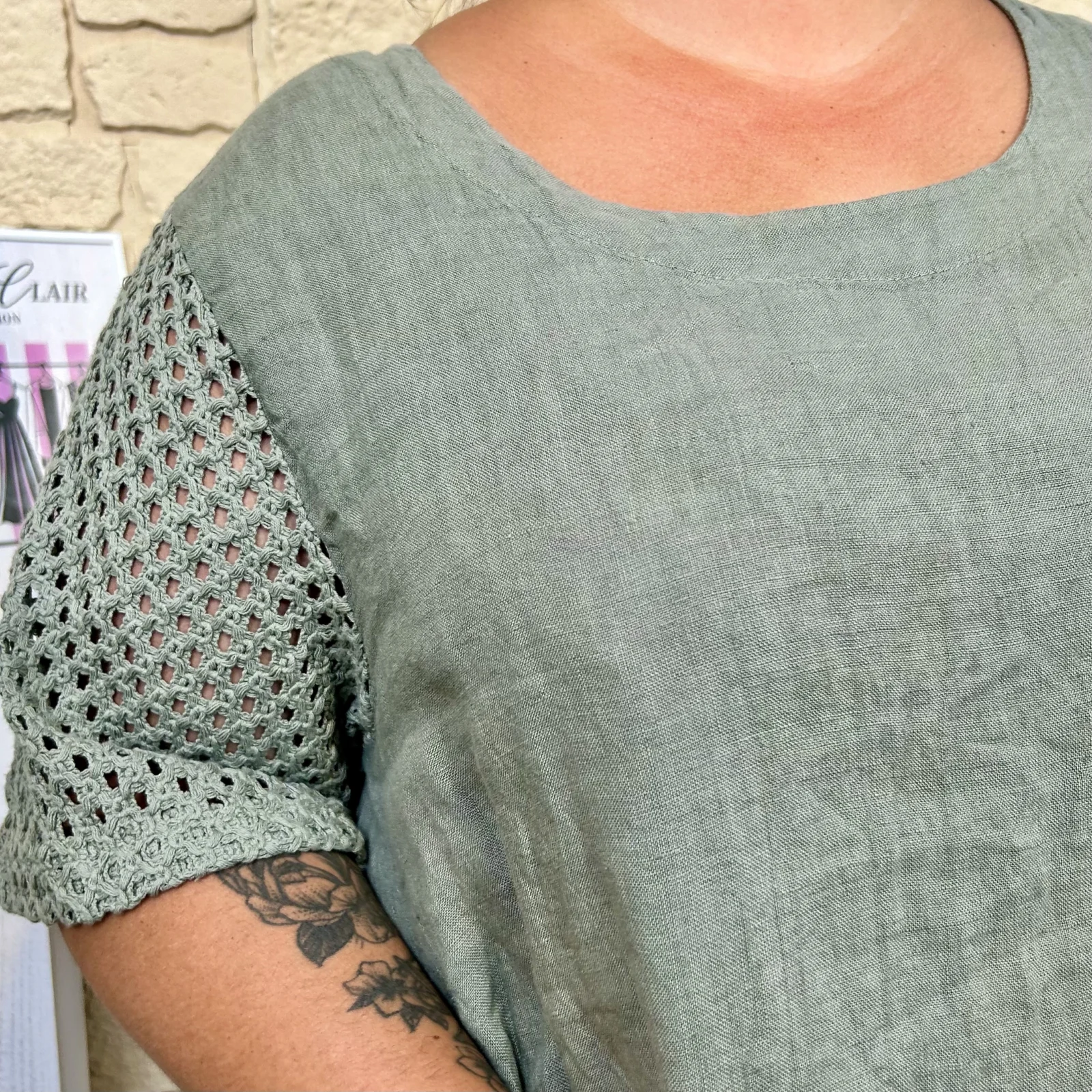 Robe avec manches ajourées (GT) - marron-beige - taille-unique-grande-taille