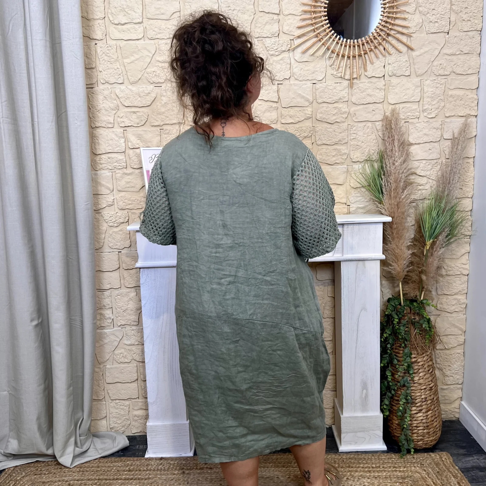 Robe avec manches ajourées (GT) - marron-beige - taille-unique-grande-taille