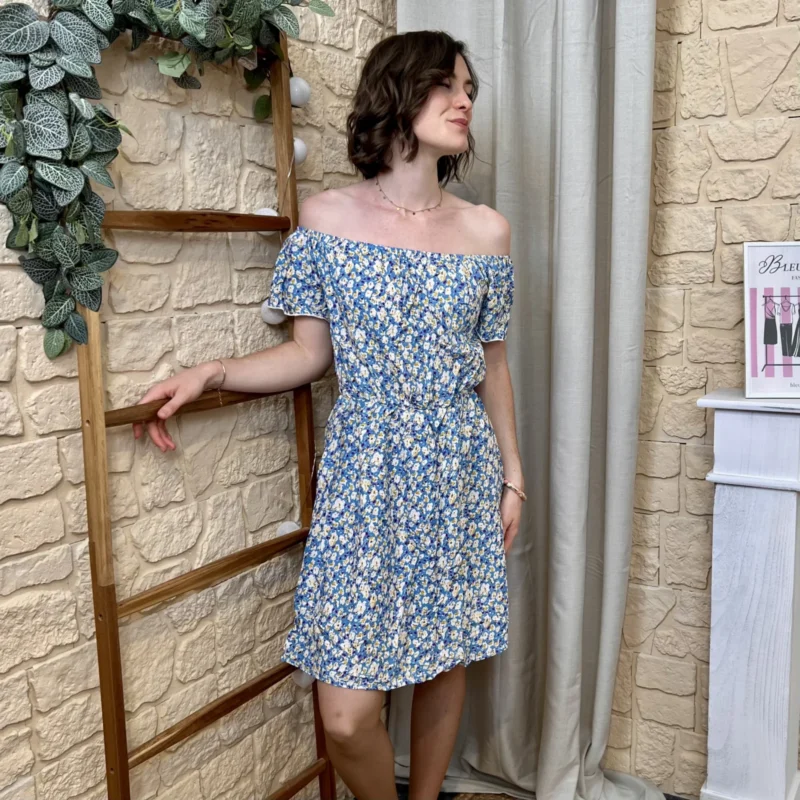 Robe courte fleurie (T36-T40) - bleu - 40