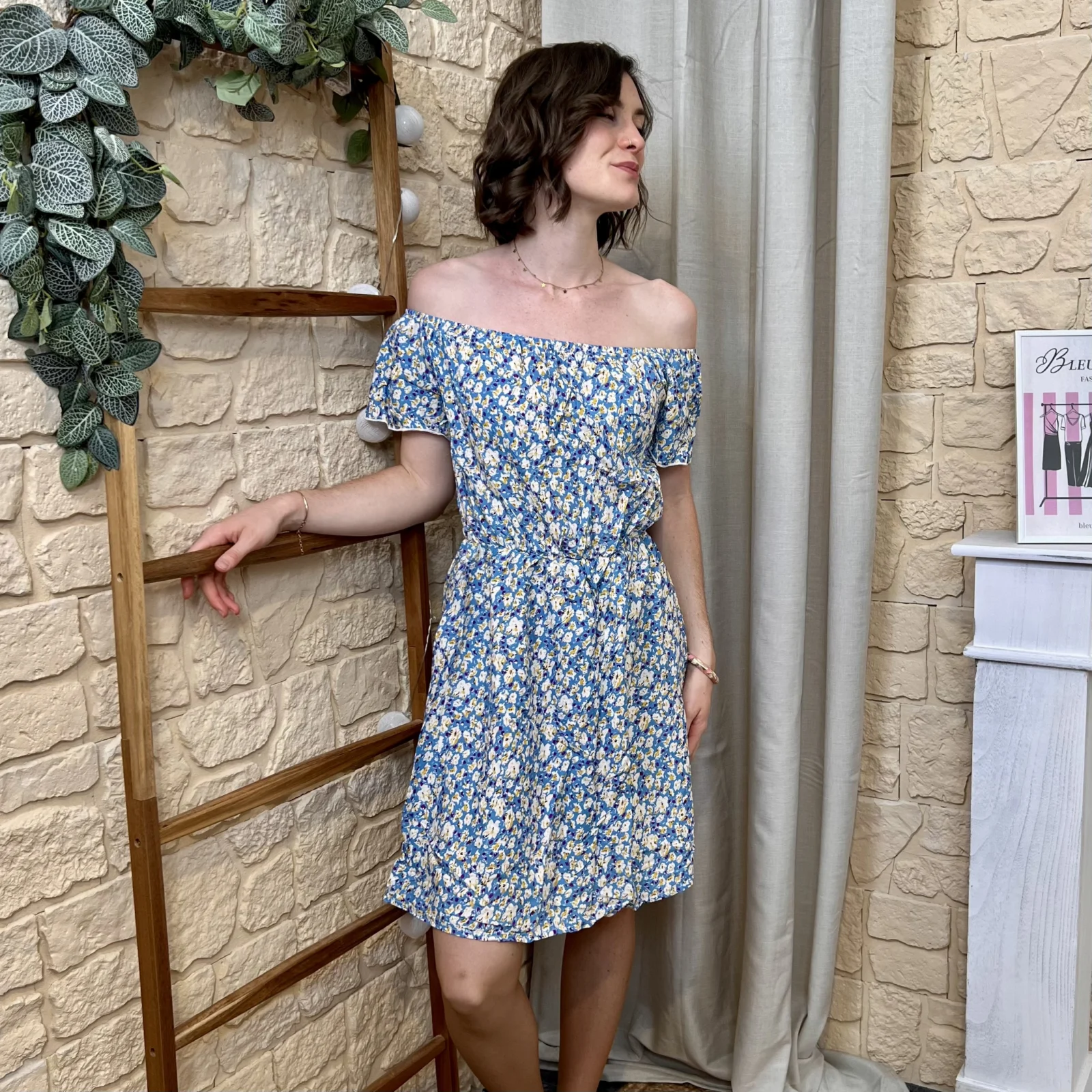 Robe courte fleurie (T36-T40) - bleu - 40