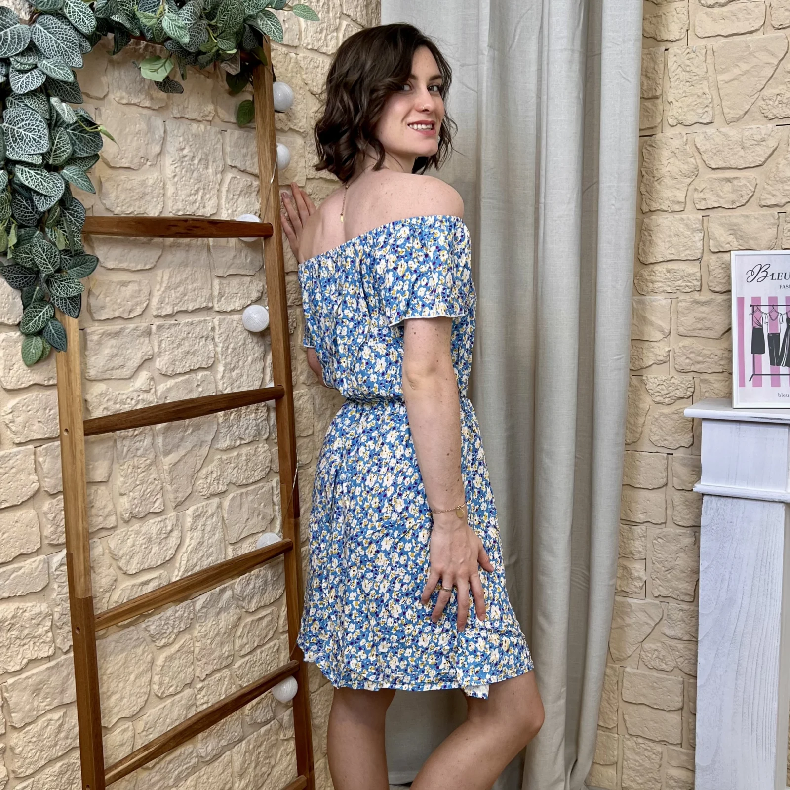 Robe courte fleurie (T36-T40) - bleu - 40