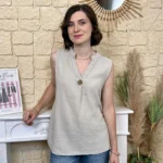 Top femme en gaze de coton « Tendance » - beige - taille-unique
