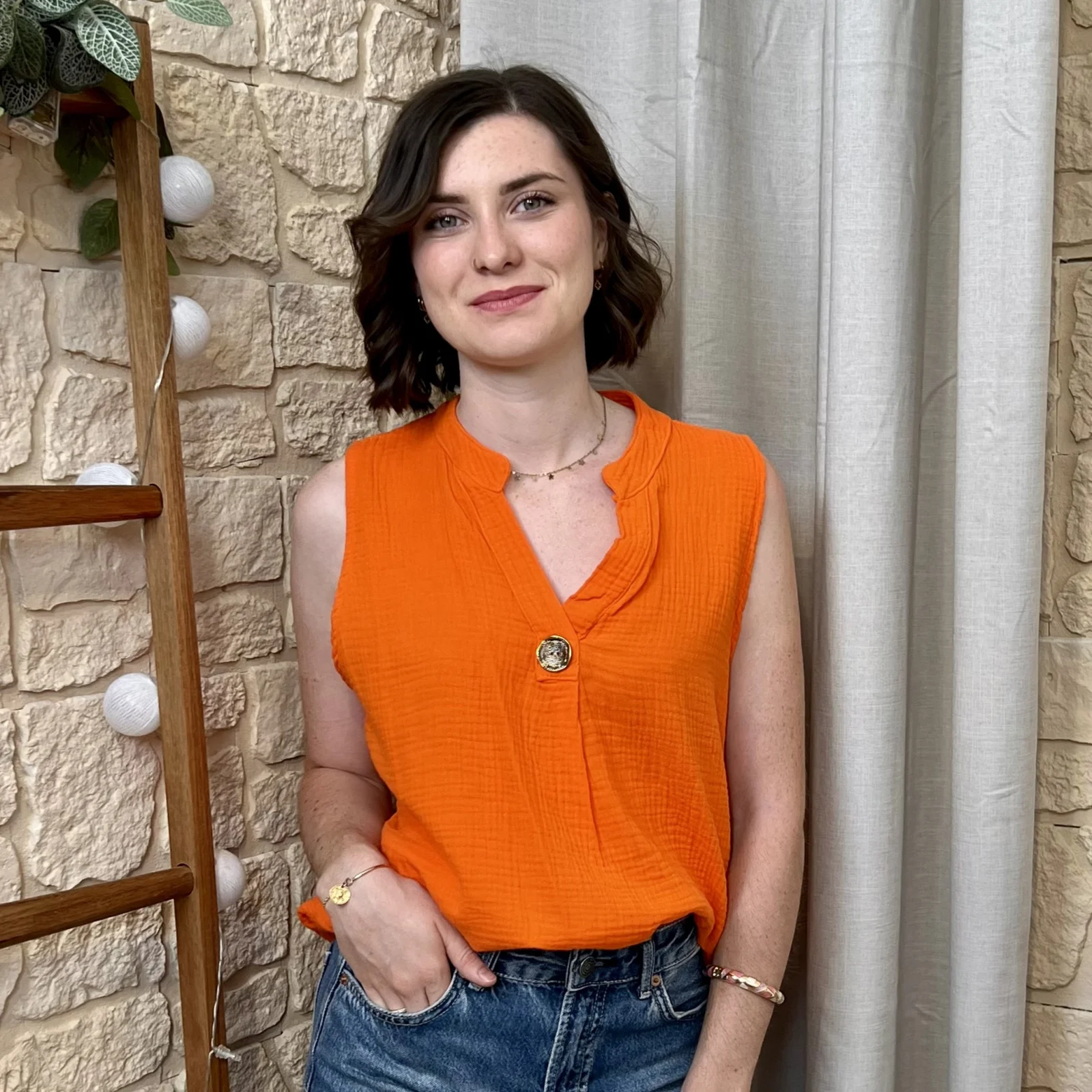 Top gaze de coton et bouton (TU) - orange - taille-unique