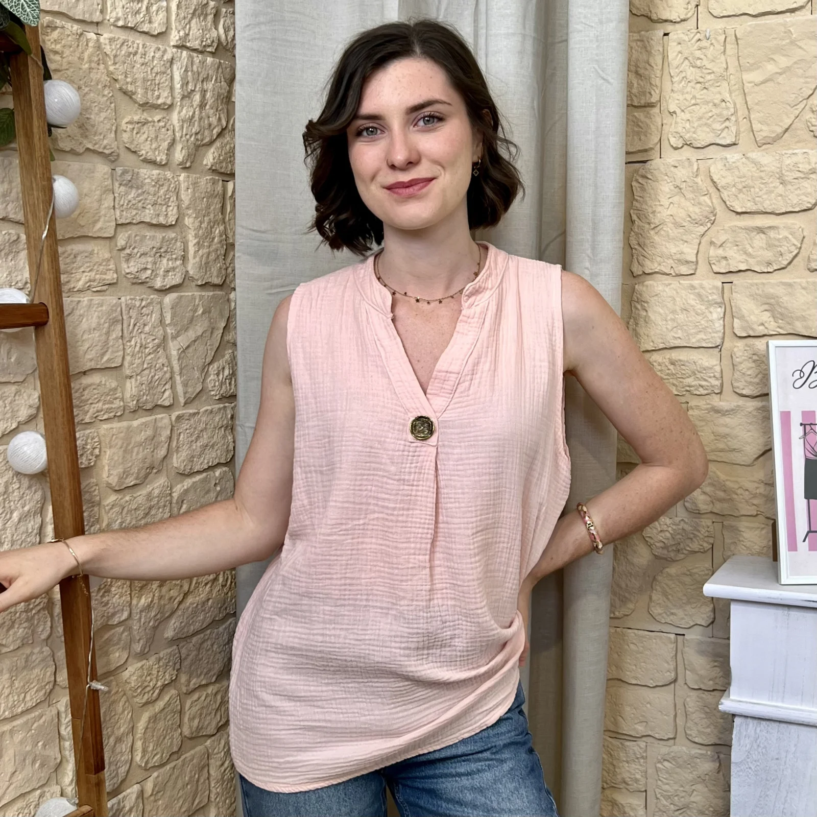 1541701633 Top femme en gaze de coton « Tendance » - rose-pale - taille-unique