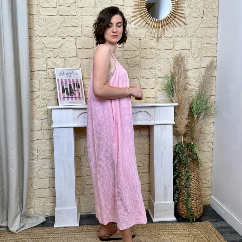 Robe longue légère - rose-pale - taille-unique