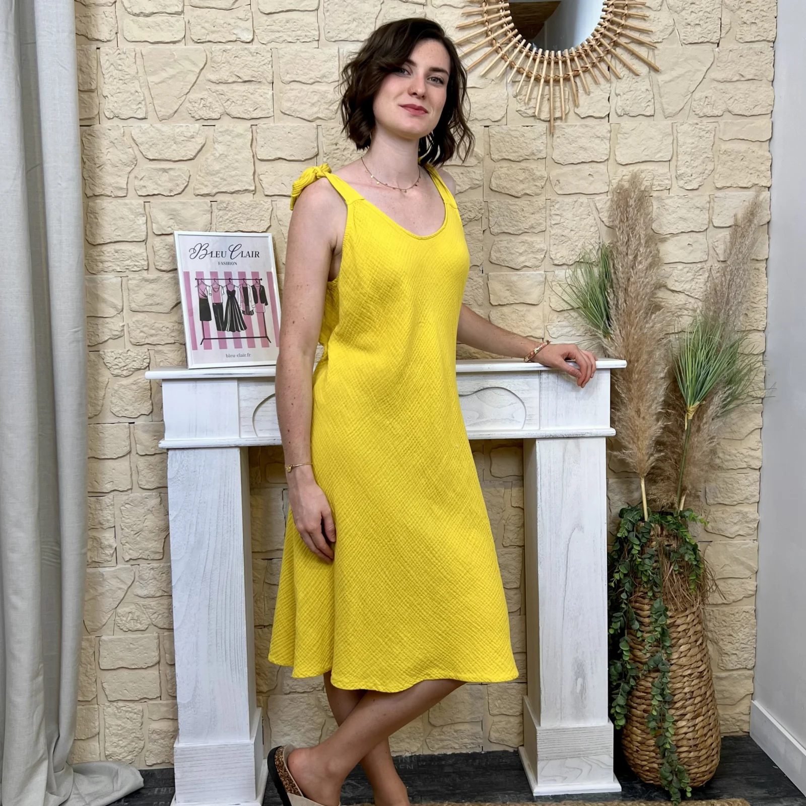 Robe courte gaze de coton - jaune - taille-unique