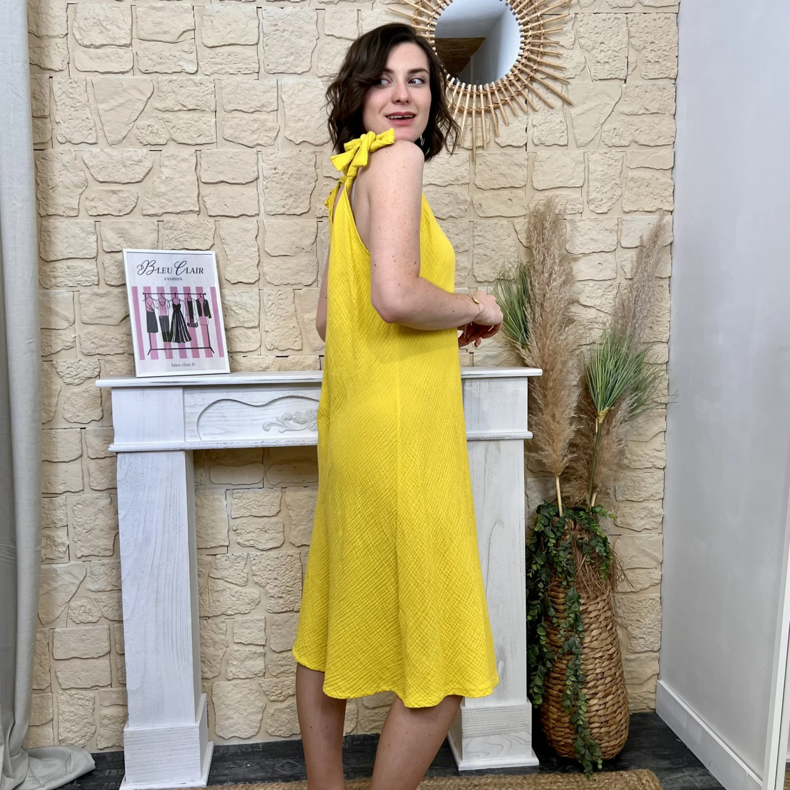 Robe courte gaze de coton - jaune - taille-unique