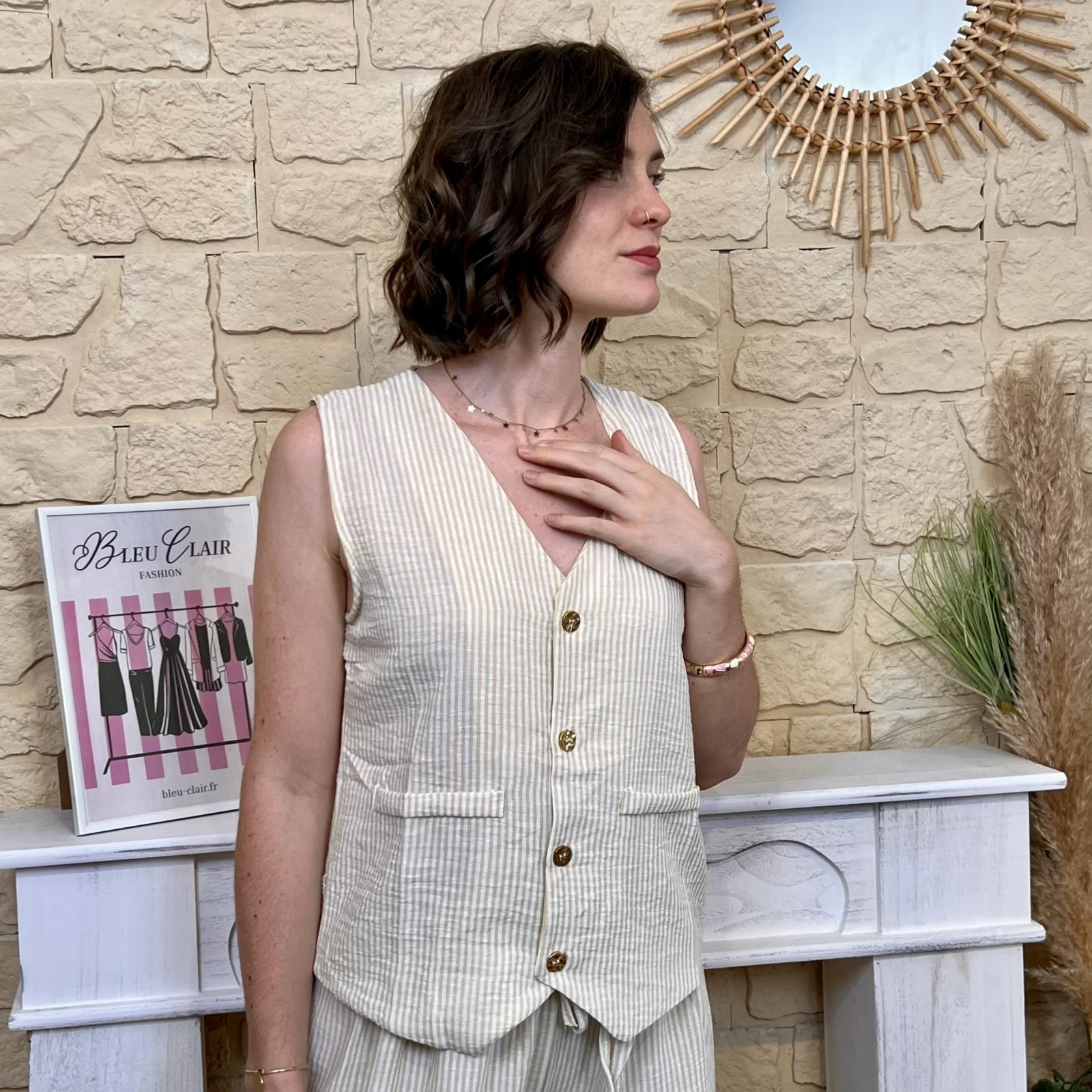 Gilet rayé sans manches (T38-T42) - beige - 36