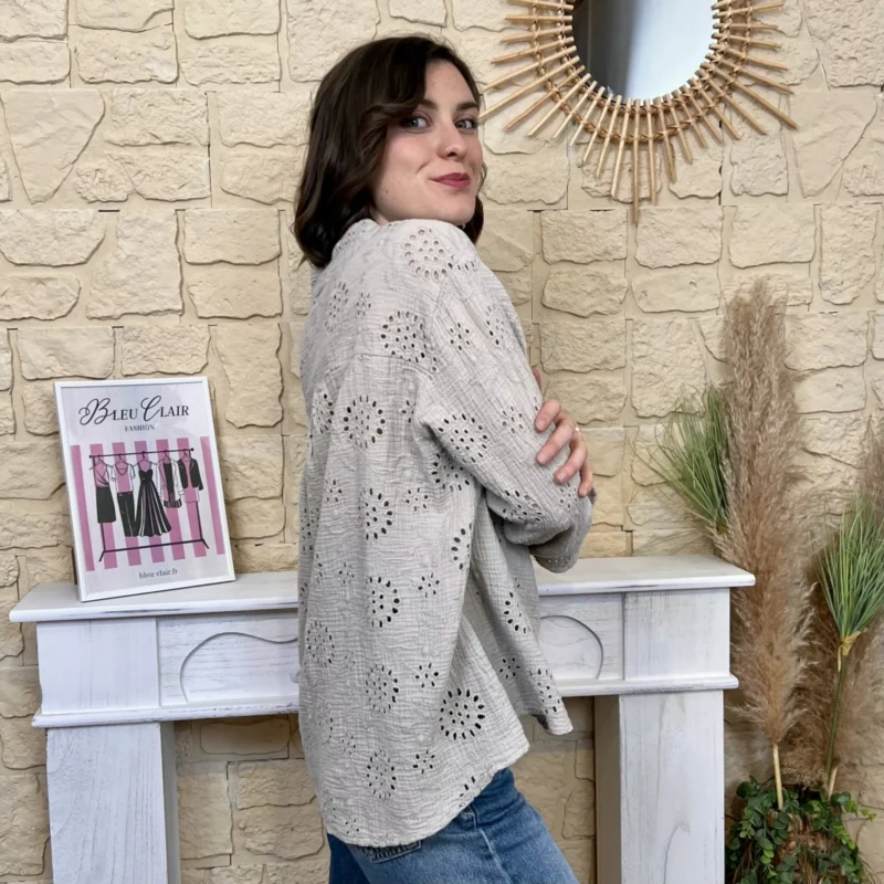 Blouse brodée en coton (TU) - beige - taille-unique
