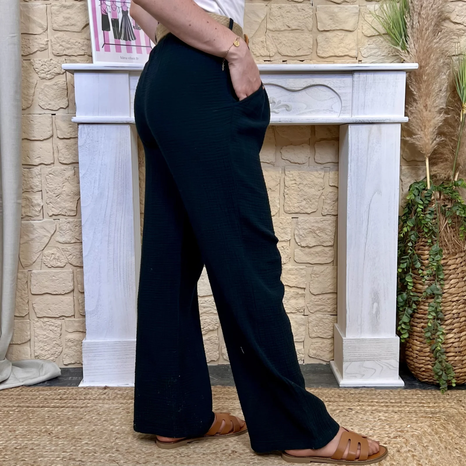 Pantalon gaze de coton et ceinture (TU) - noir - taille-unique