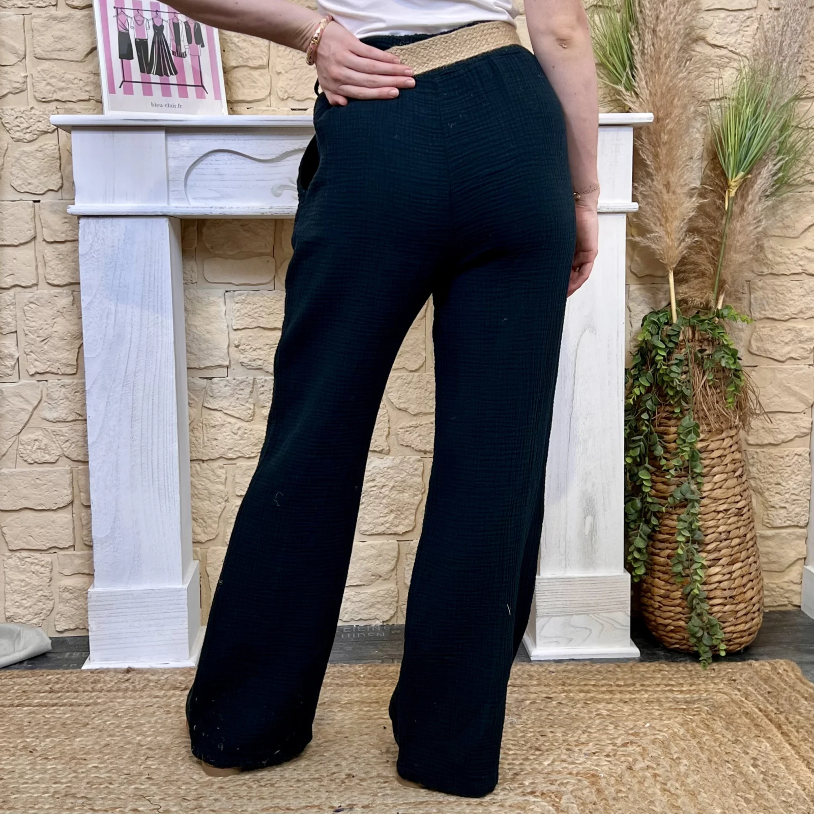 Pantalon gaze de coton et ceinture (TU) - noir - taille-unique